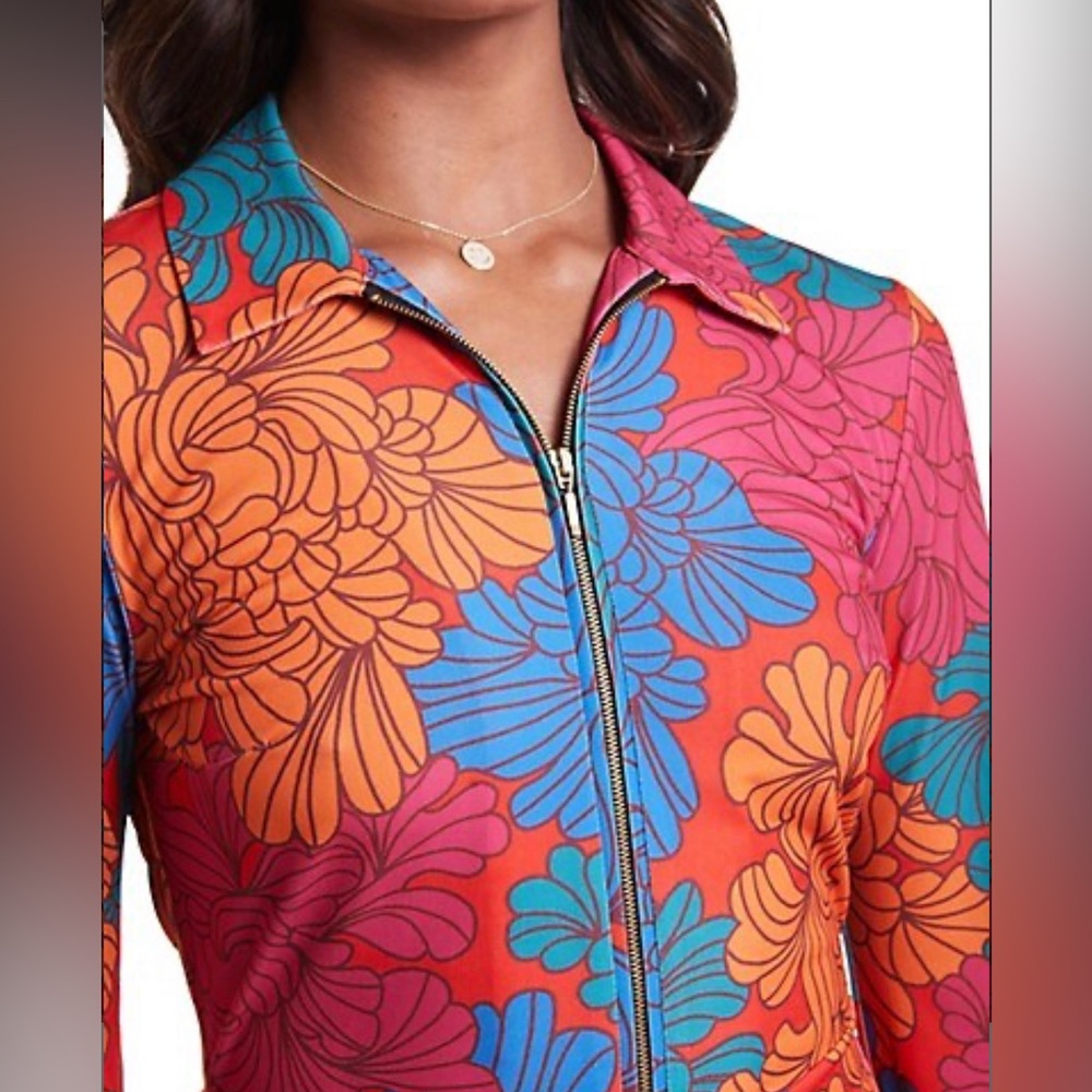 Never Fully Dressed Red Blue Orange Floral Long-Sleeve Mini Dress - Picture 4 of 15